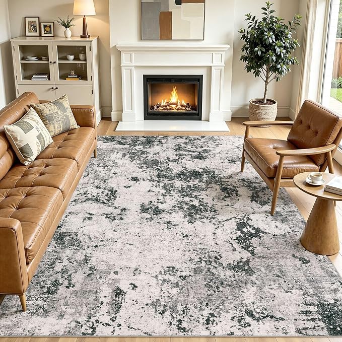 Area Rugs 6x9 Living Room: Washable Large Abstract Modern Neutral Soft Rug Stain Resistant Non-Slip Backing Carpet for Bedroom Dining Room Indoor Nursery Dorm Home Office Decor - Dark Grey