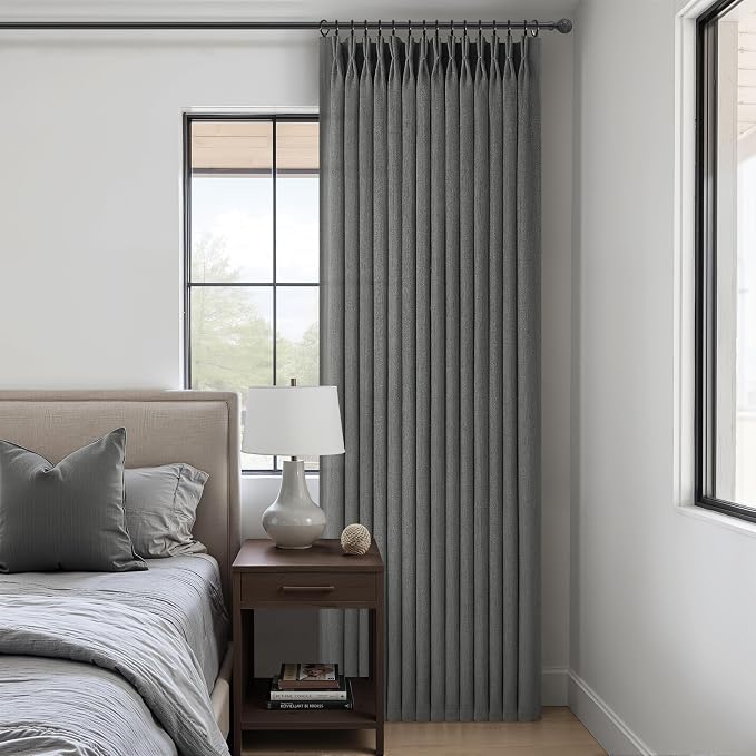 Dark Grey Memory Shaped Pinch Pleated Living Room Curtains 84 Inches Long 2 Panels Set, Textured Linen Semi Sheer Privacy Curtain Light Filtering for Bedroom Windows Drapes 40"W x 84"L Charcoal Gray