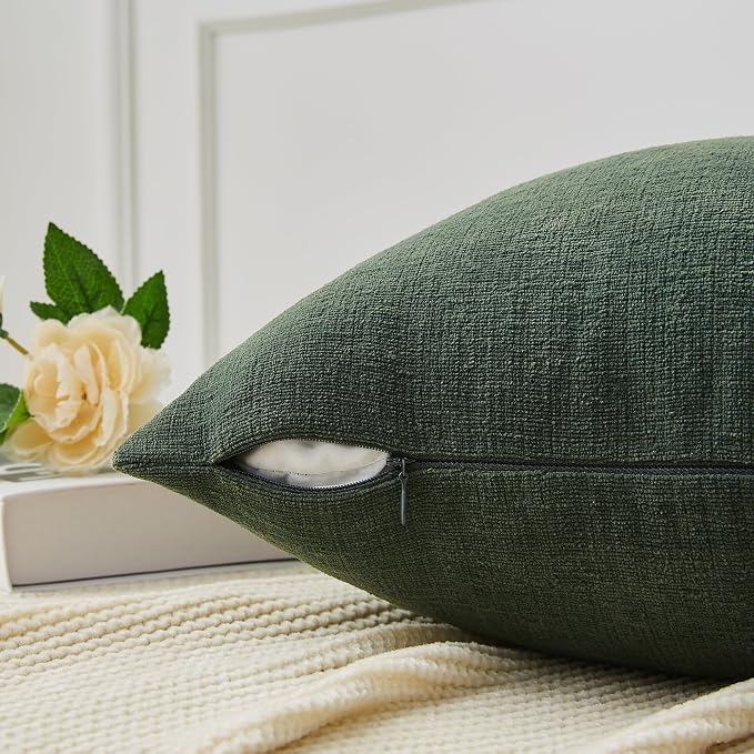GAWAMAY Decorative Chenille Throw Pillow Covers 24"x24" Inch Pack of 2, Soft Square Couch Pillow Cover for Sofa Cushion Living Room Bedroom Solid Oversized Pillowcases Dark Green 60x60cm (ONLY COVERS)