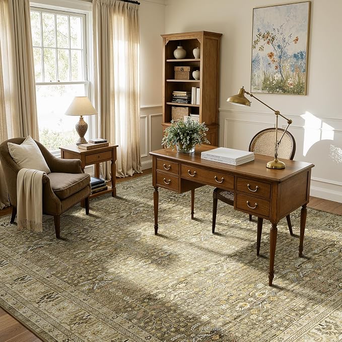 Lofus 8x10 Large Brown Area Rug for Living Room & Bedroom Washable Non-Slip | Soft Boho Vintage Area Rugs for Bedroom Dinning Room Home Office Indoor
