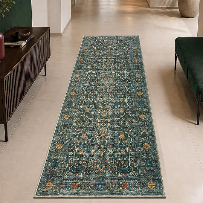 Keen Home Design 30"x120" Rug - Machine Washable Runner Rug with Non-Slip Backing, Ideal for Hallway, Entryway, Kitchen, Laundry Room - Vintage, Easy Clean, Durable, Low Pile - (2'6" x 10')