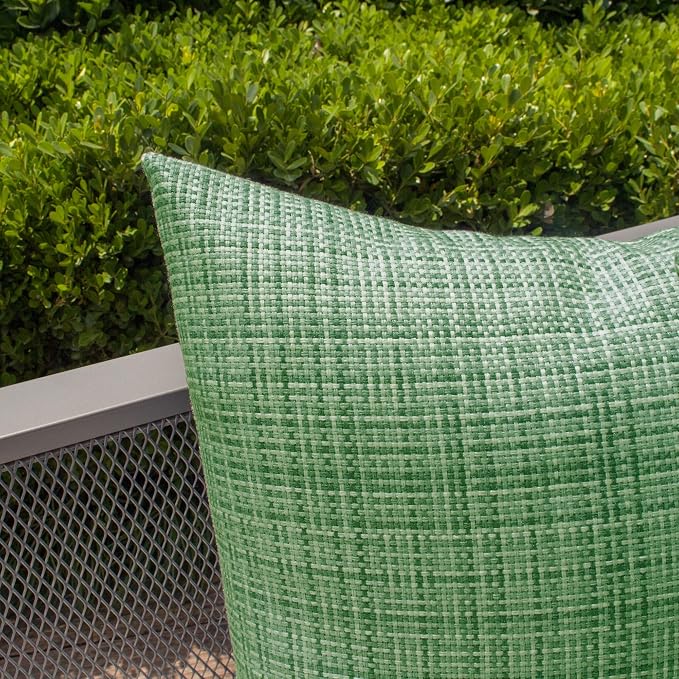 Kevin Textile Outdoor Waterproof Throw Pillow Covers 26x26 Inch Pack of 2 Woven Faux Linen Farmhouse Decorative Euro Shams Water Resistant Cushion Covers for Tent Patio Garden Couch Sofa Sage Green