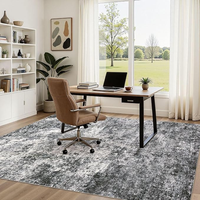 Area Rug Living Room Rugs - 5x8 Large Soft Indoor Neutral Modern Abstract Low Pile Washable Rug Carpet for Bedroom Dining Room Farmhouse Home Office - Grey