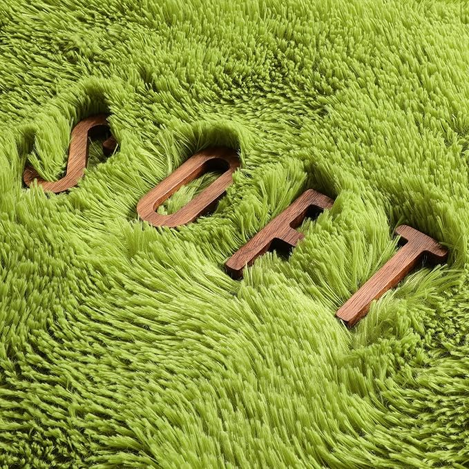 Grass Green Area Rugs for Bedroom, Fluffy Shag Plush Rug 5x7 for Kids Room Living Room Baby Nursery Decor Aesthetic, Cute Fuzzy Floor Furry Cool Shaggy Fuzzy Moss Carpet for Dorm Classroom Playroom
