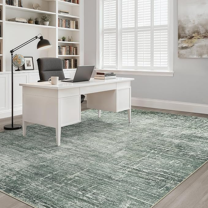 8x10 Area Rugs Living Room: Washable Large Neutral Rug Abstract Soft Modern Stain Resistant Indoor Floor Non-Slip Carpet for Bedroom Nursery Kids Office Playroom Dining Room Under Table- Dark Green
