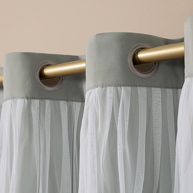 TOWN & COUNTRY LUXE Talia Double Layer Indoor Curtains, Sheer and Room Darkening Blackout, Grommet Top, Energy Efficient, 2-Pack Set, 52"x120", Soft Grey
