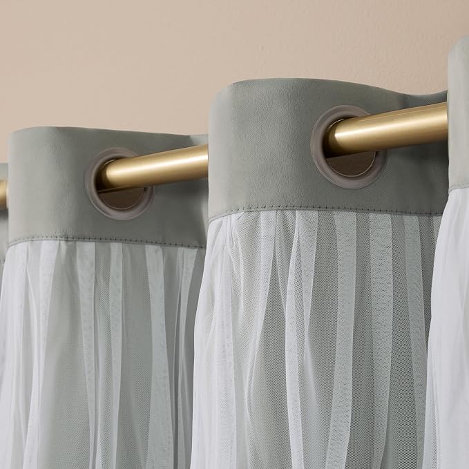 TOWN & COUNTRY LUXE Talia Double Layer Indoor Curtains, Sheer and Room Darkening Blackout, Grommet Top, Energy Efficient, 2-Pack Set, 52"x84", Soft Grey