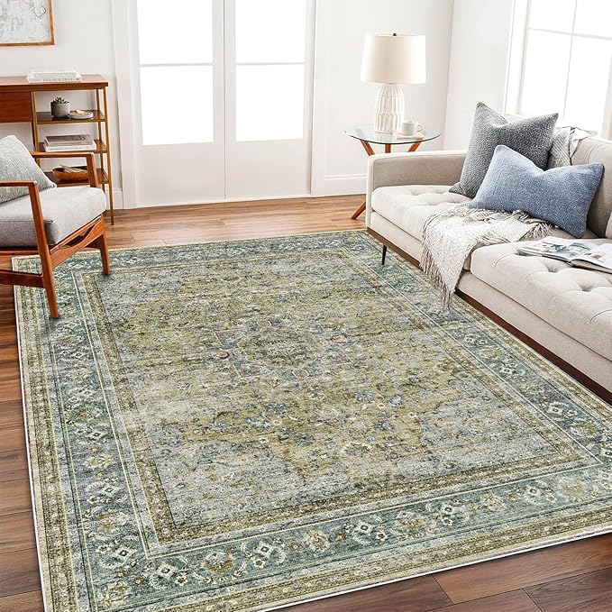 CHAMPLANT Area Rug 5'x7' Washable Rug Vintage Traditional Floor Cover Thin Retro Kitchen Indoor Distressed Non Slip Carpet for Living Room Bedroom Dining Room