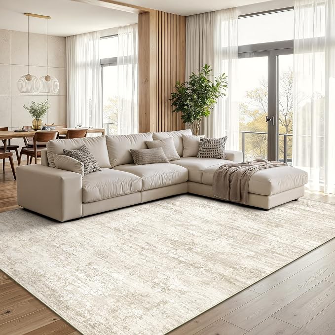 Art&Tuft Washable Rugs 5x7 - Stain Resistant Anti-Slip Backing Abstract 5x7 Area Rugs for Living Room, Foldable Machine Washable Area Rug(5'x7', Beige)