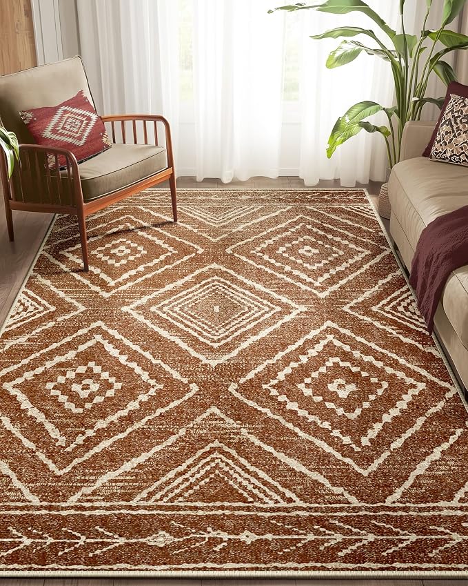 BESTSWEETIE Area Rug 5x8 Rug Machine Washable Non-Slip Low Pile Print Pattern Western Rug for Living Room Bedroom Entryway Tribal Series-Yellowbrown/Cream