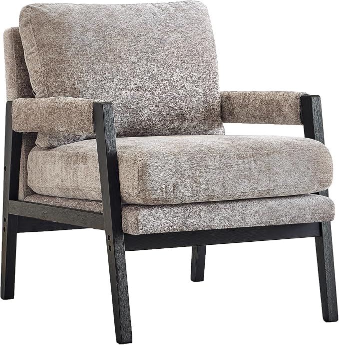 Roundhill Furniture Kelly Mid-Century Modern Chenille Upholstered Accent Armchair, Gray
