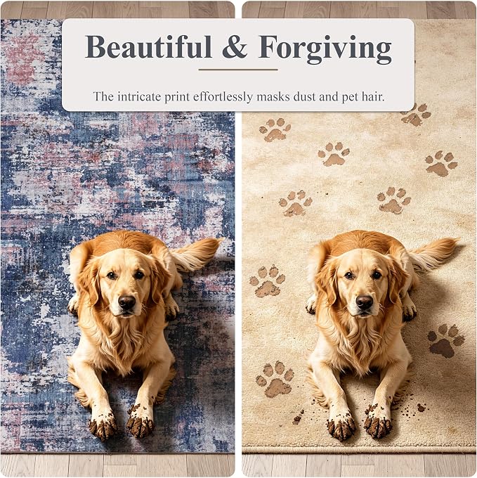 Sasttie 2x3 Area Rug for Entryway, Washable Modern Abstract Small Carpet for Living Room Bedroom Door-mat, Soft Entry Rug with Non-Slip Backing, Pink and Blue