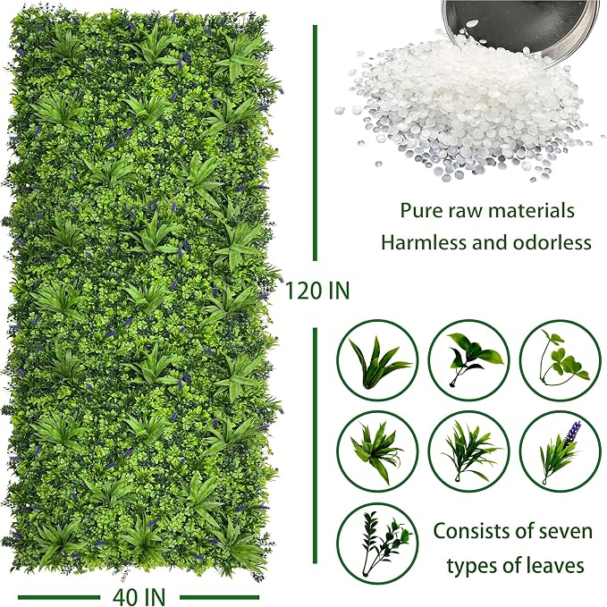 ODTORY Artificial Greenery Wall Roll: 40X120IN(33.5 sqft) UV-Anti Ivy Privacy Fence Wall Screen Faux Plant Panels Backdrop Boxwood Ivy Vine Leaf Hedge Fence for Indoor Outdoor Green Decor | UV-Anti Privacy Wall Screen, Faux Plant Panels, Boxwood Backdr...