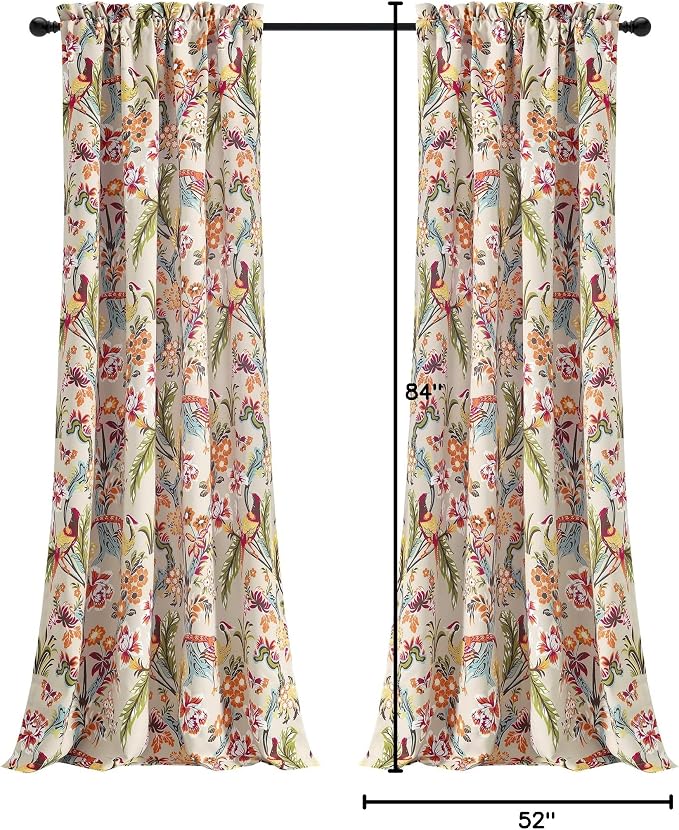 Lush Decor Dolores Light Filtering Window Panels, Pair, 52" W x 84" L, Neutral & Multi - Floral Curtains for Bedroom - Vintage Curtains - Coquette Room Decor