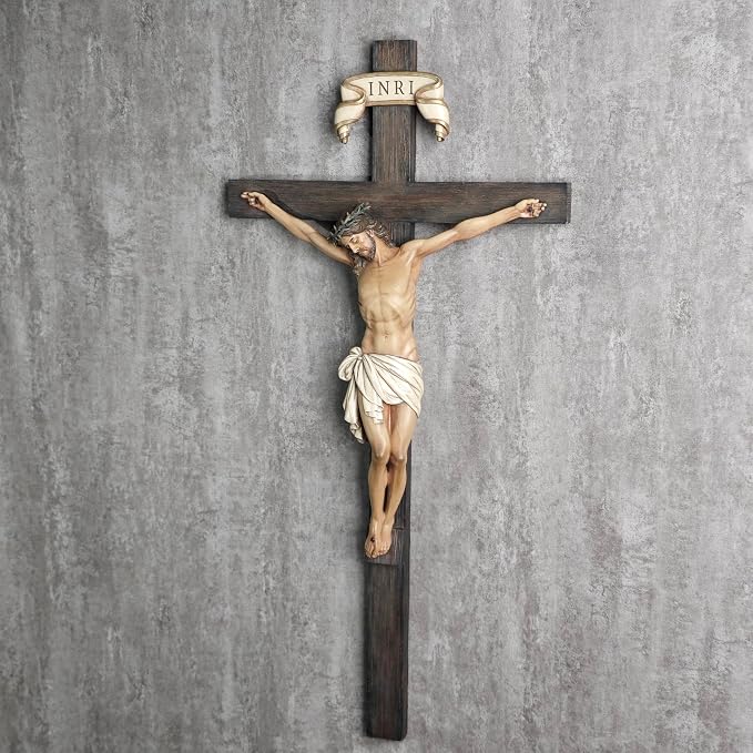 BC Catholic Crucifix Wall Cross 24" H Religious Cross for Wall | Jesus Christ Catholic Home Decor, Religious Gifts, Collectable Statue Renaissance Sculpture handmade By Buildclassic