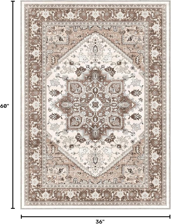 OPPODREAM Soft Area Rugs 3x5, Washable Rugs with Non Slip Backing, Low-Pile Throw 3x5 Carpet, Faux Cashmere 3 x 5 Carpet, Khaki