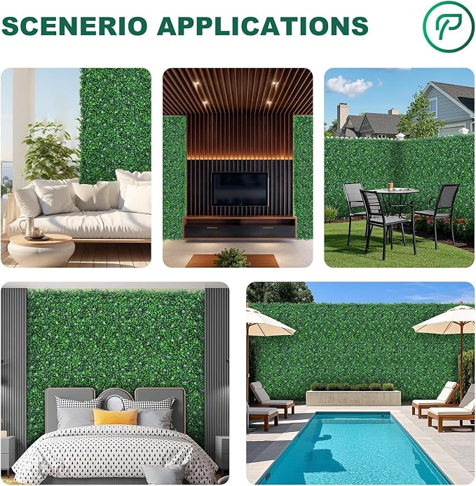 Yangrass Grass Wall Panels Roll, 40"x120" (33.33 sqft) Artificial Ivy with White Flower, UV-Anti Faux Boxwood Grass Wall Greenery Panels for Garden Patio Balcony Decor