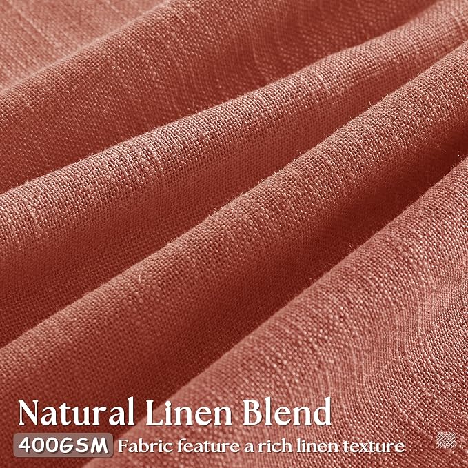 Firebrick Pleated Linen Curtains 96 Inches Long for Living Room 2 Panel Set Semi Sheer Light Filtering Pinch Pleat with Rings Hooks Drapes Farmhouse Rustic Terracotta Red Clay Curtain Bedroom Window