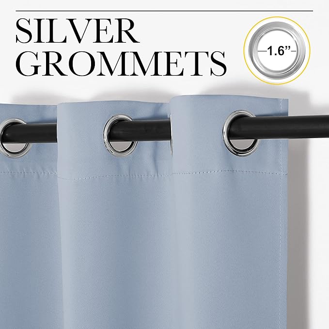 NICETOWN Vintage Blue Blackout Curtains 48 inches Length for Laundry Room, 2 Panels, 42" Wide, Thermal Insulated Decoration Drapes for Short Window