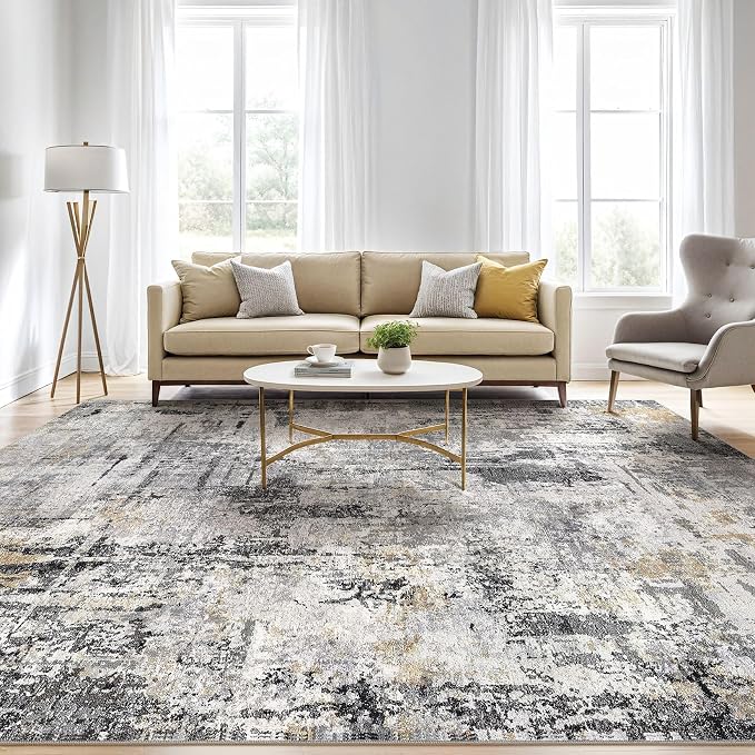 6x8 Area Rug Living Room: Washable Large Abstract Soft Stain Resistant Indoor Floor Rugs Non-Slip Accent Carpet for Bedroom Nursery Playroom Office Dining Room Home House- Gray Beige