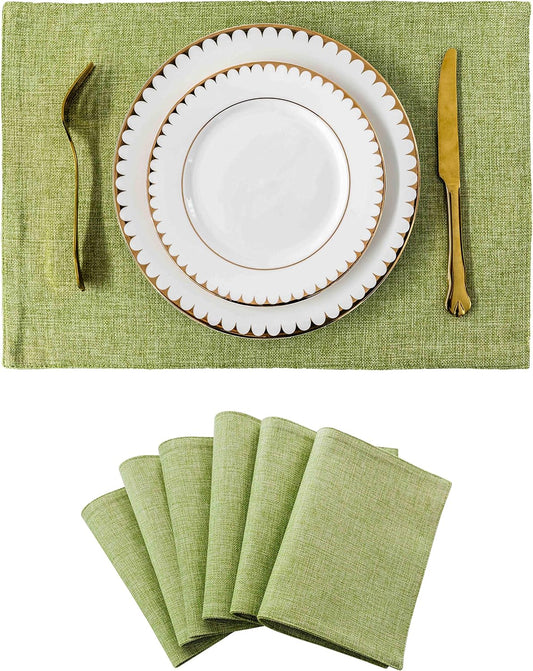 Home Brilliant Cloth Placemats Set of 6 Heat Resistant Dining Table Place Mats Kitchen Table Mats for Holiday Dinner Decor, Grass Green