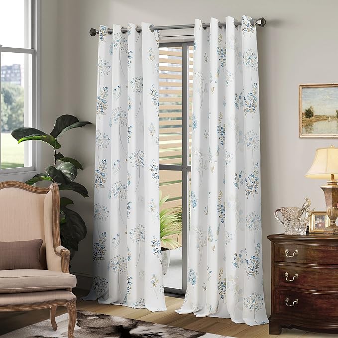 XTMYI Blue and Brown Floral Pattern Curtains, Elegant 8FT Floor to Ceiling Drapes for Living Room Bedroom 96 Inches Long 2 Panels Set