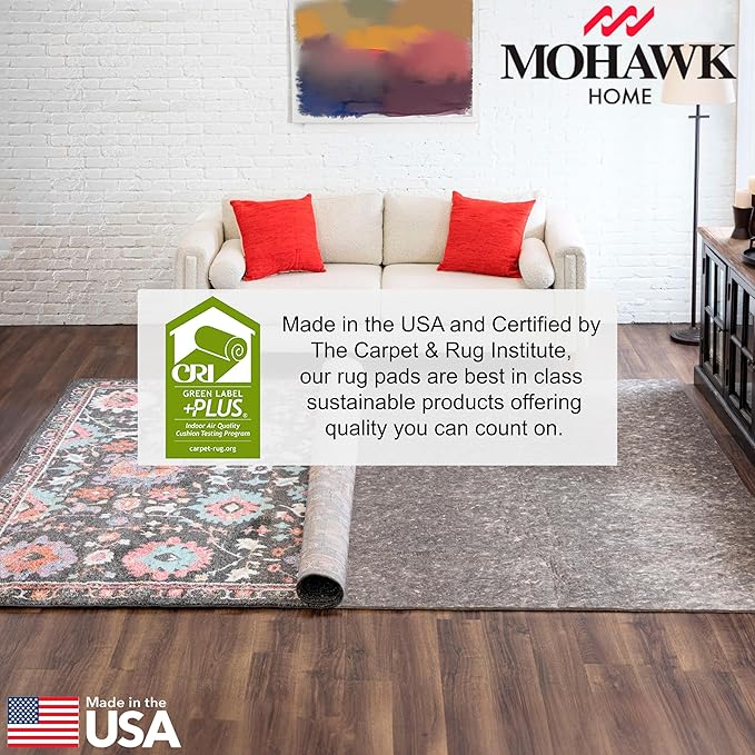 Mohawk Home Non Slip Rug Pad 7' 8" x 10' 4" - 1/2" Thick Felt + Latex Rubber Gripper - Dual Surface Cushion for Hardwood, Carpet, Tile Floors, Made in USA