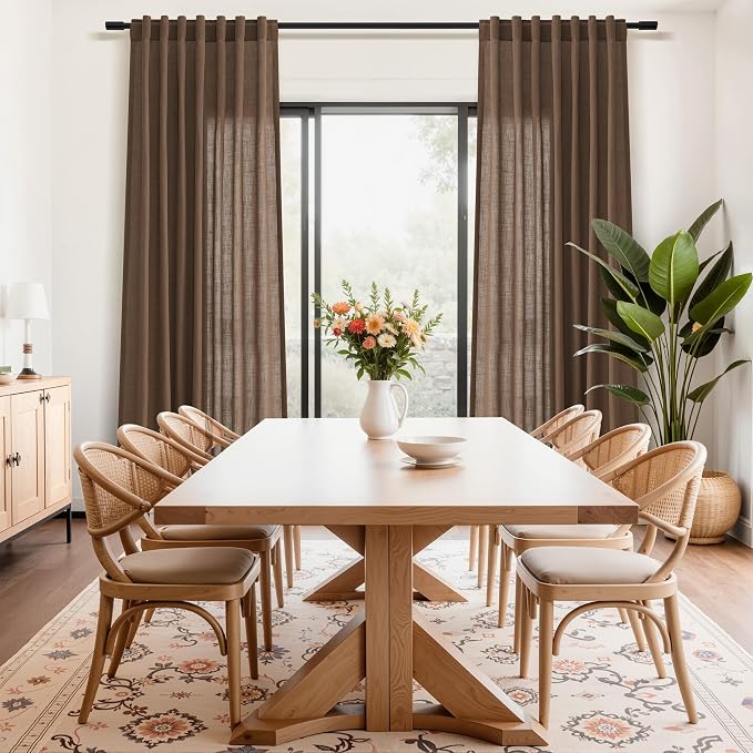 Aersas Extra Long Linen Curtains 2 Panels Set for Living Room Bedroom Semi Sheer Large Windows Light Filtering Sliding Glass Door Drapes Farmhouse Boho Neutral Rustic Decorations 9 FT Caramel Brown