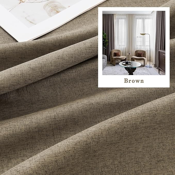 DUALIFE Chocolate Brown Flax Linen Extra Long Curtains 132 Inches Long 11 Ft for High Ceiling Living Room Pleated Back Tab Rod Pocket Hook Belt 2 Story Drapes 52 Wide 2 Panels 50x132 Inch Length