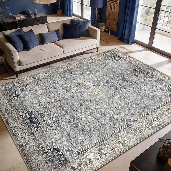 Keen Home Design 10x14 Rug - Machine Washable Area Rug with Non-Slip Backing, Ideal for Living Room, Dining Room, Bedroom - Vintage, Easy Clean, Durable, Low Pile Rug - (9'7" x 14')