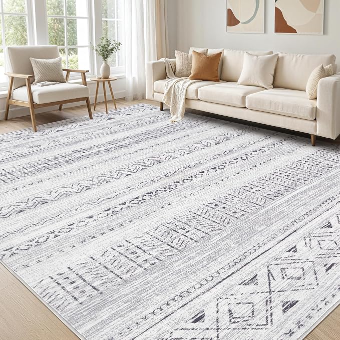 cotiled 6x9 Area Rugs Living Room Rug: Washable Boho Rugs with Non Slip Backing Large Soft Indoor Stain Resistant Carpet for Bedroom Farmhouse Dining Room Lightweight Home Decor Dark Grey