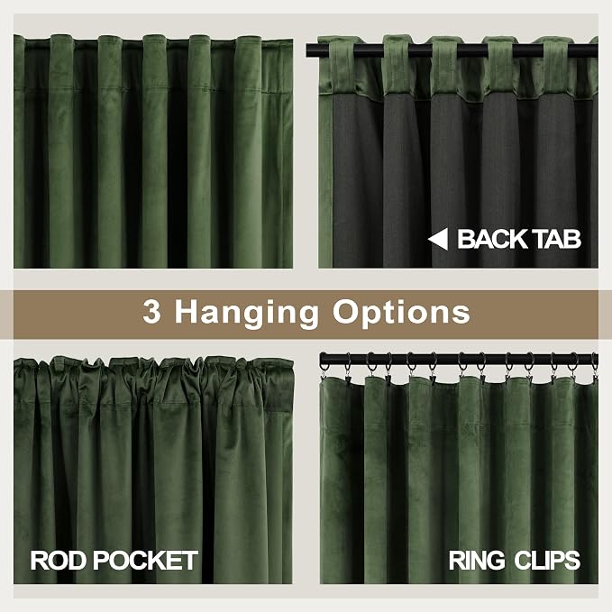 Olive Green Velvet Curtain 84 Inch Length 2 Panel for Living Room Darkening Thick Luxury Plush Velour Thermal Insulated Long Drape Hunter Dark Green Curtain for Bedroom Christmas Decor Back Tab Pocket