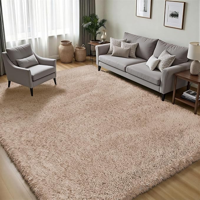 Area Rug for Living Room Bedroom: 4x6 Camel Soft Fluffy Shag Upgrade Non-Slip High Pile Carpet Large Fuzzy Plush Indoor Floor Decor Shaggy Rug for Kid Boys Girls Dorms Playroom Nursery Modern Home