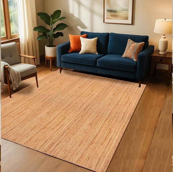 Hausattire Hand Woven Jute Braided Rug, 6'x9' – Natural, Reversible Boho Entry Area Rugs for Kitchen, Living Room I Farmhouse Indoor Outdoor Decorative Floor Rug, 72x108 Inches