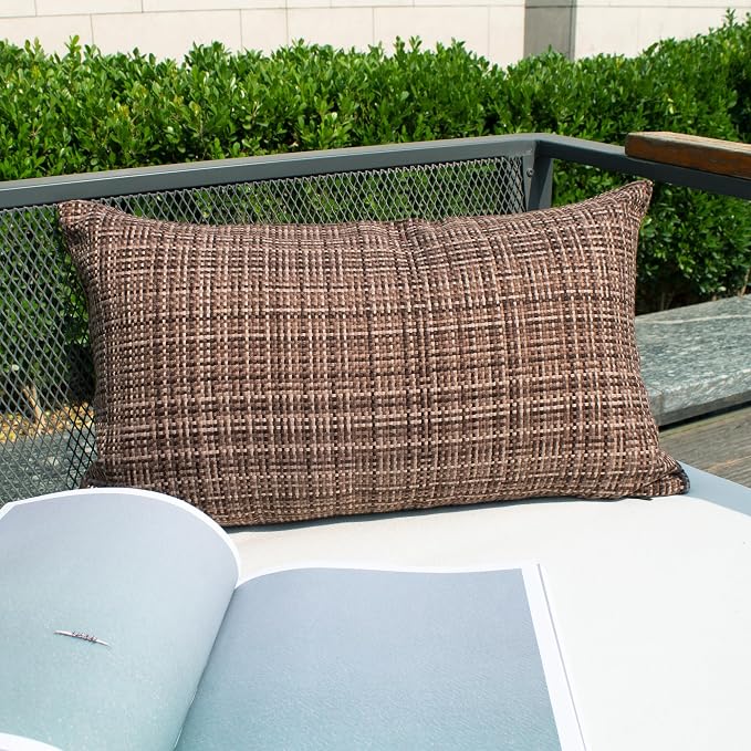 Kevin Textile Outdoor Waterproof Throw Pillow Covers 14x24 Inch Pack of 2 Woven Faux Linen Farmhouse Decorative Water Resistant Lumbar Cushion Covers for Tent Patio Garden Couch Sofa Coffee