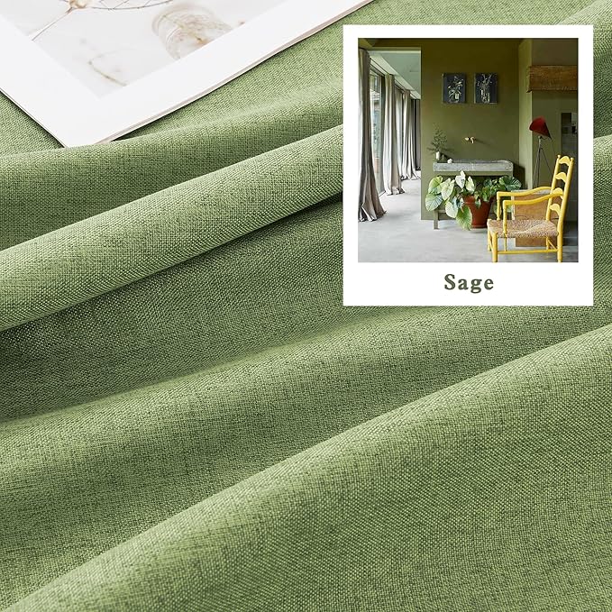 DUALIFE Light Sage Green Curtains 96 Inches Long for Bedroom 2 Panels Back Tab Loop Pocket Linen Draperies Neutral Farmhouse Blackout Privacy Pale Green Curtains for Living Room Office 8 FT 50x96