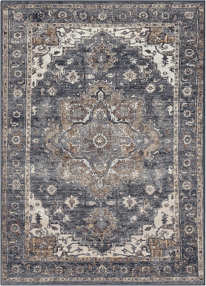 Keen Home Design 48"x72" Rug - Machine Washable Area Rug with Non-Slip Backing, Ideal for Living Room, Dining Room, Bedroom - Vintage, Easy Clean, Durable, Low Pile Rug - (4' x 6')