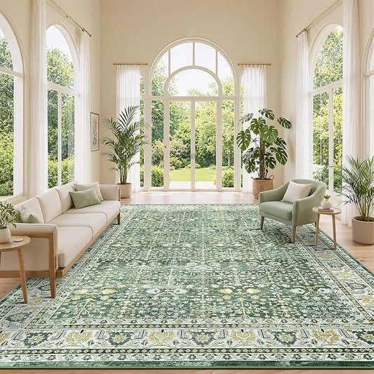 Lofus 9x12 Large Area Rug for Living Room & Bedroom Washable Non-Slip Sage Green