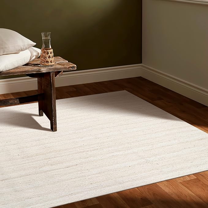 Hausattire Hand Woven Jute Braided Rug, 3'x5' – Off White, Reversible Boho Entry Area Rugs for Kitchen, Living Room I Farmhouse Indoor Outdoor Decorative Floor Rug, 36x60 Inches