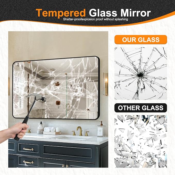 Delma Black Framed Bathroom Vanity Mirror for Over Sink, 50x30 Inch High-Definition Wall Mirror with Horizontal/Vertical Hanging, Durable Rust-Resistant Bathroom Mirror for Modern Decor (Black)