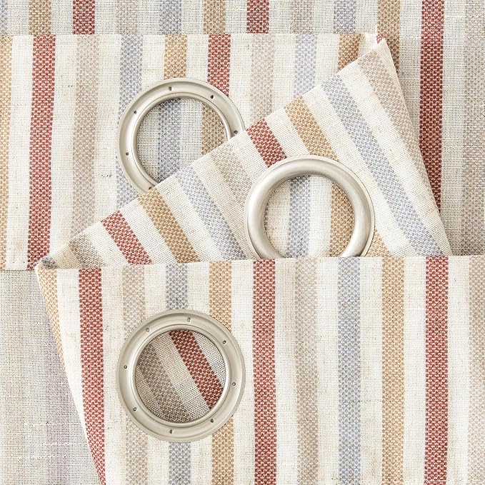 jinchan Linen Curtains 84 inch Red Stripe for Kids Room Grommet 2 Panels | Kids Curtains for Nursery Living Room Bedroom Baby Boys Room,Cute Colorful Ticking Stripe,Cottagecore Rustic,Light Filtering