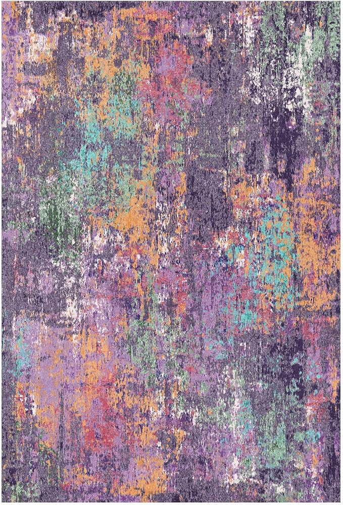 RELEANY Washable Area Rugs 2'x10' Non-Slip Modern Abstract Soft for Living Room Entryway Bedroom Kitchen, Print Pattern, Purple Orange Blue Green Rust Red Colorful