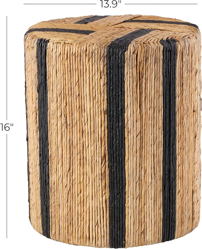 Deco 79 Banana Leaf Handmade Side End Accent Table Linear Wrapped End Table with Navy Stripes, Side Table 14" x 14" x 16", Brown