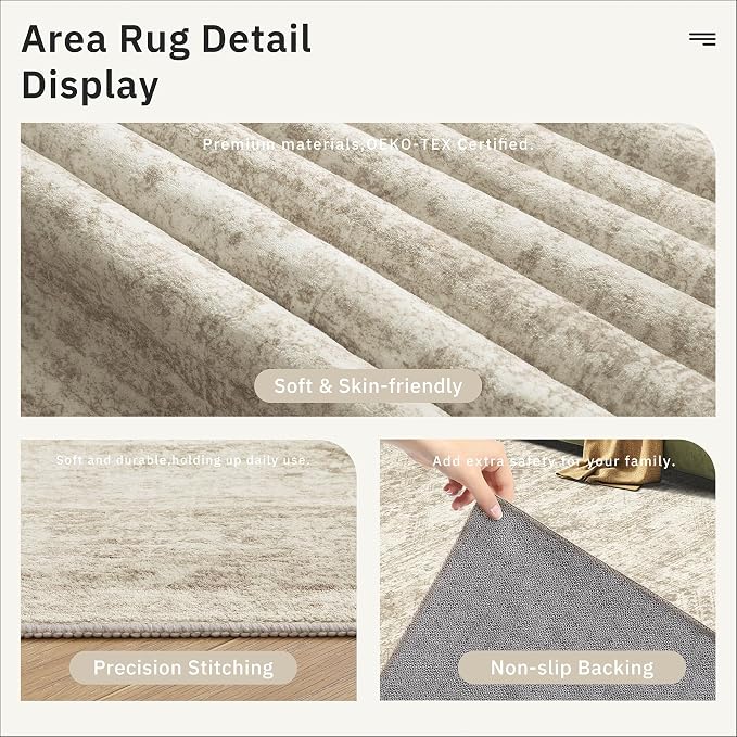 Soalmost 6x9 Area Rug for Living Room Washable 6x9 Rug Non-Slip Modern Rugs for Bedroom Dinning Room Ultra-Thin Indoor Beige Rug