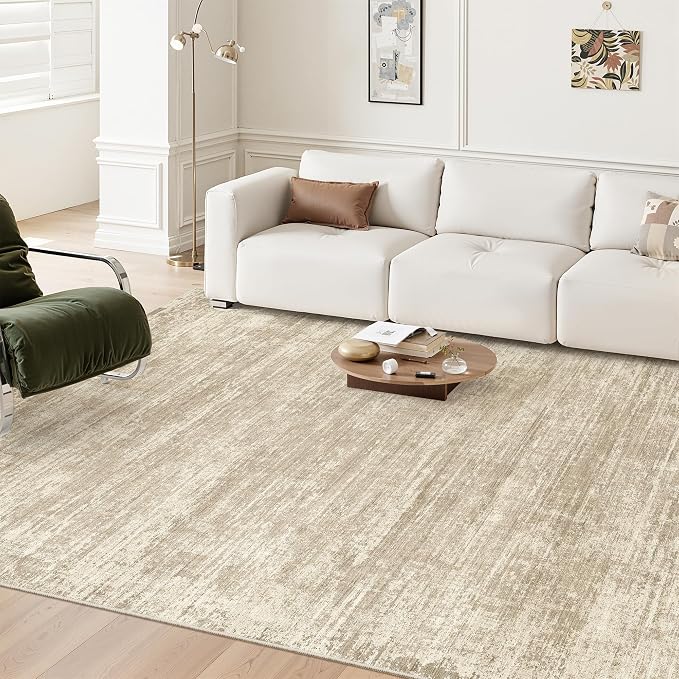 zesthome 6x9 Rugs for Living Room – Abstract Washable Rug, Ultra-Thin 6x9 Area Rugs, Stain Resistant Rugs for Bedroom, Large Home Decor Rug, Modern Area Rug (Beige/Brown, 6'x9')