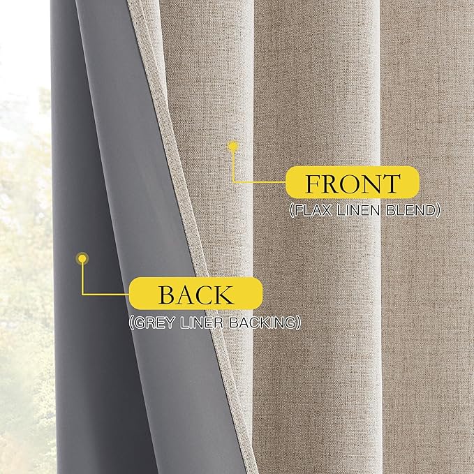 NICETOWN Oatmeal Vintage Open Linen Weave Flax Thermal Curtains, 100% Blackout Curtains 120" Long for Dining Room, Soundproof Window Treatment Drapes for Home Office, 62" Wide Per Panel, Set of 2