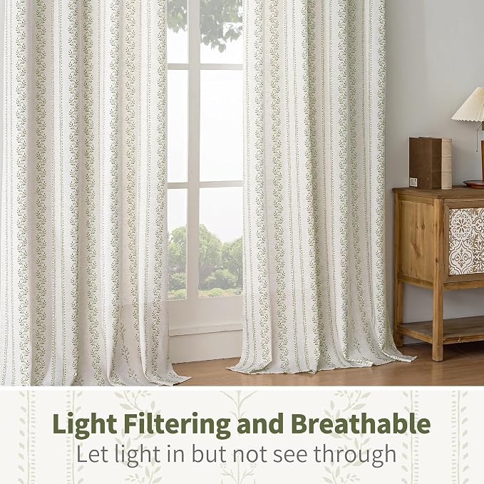 BGment Olive Green Boho Curtains Leaf Floral Print Cottage Core Botanical Curtains for Bedroom Light Filtering Curtain 84 Inch Long for Farmhouse Rustic, Each 52 Inch Wide, 2 Panels Set