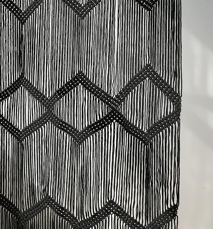 Flber Macrame Curtain Black Boho Window Macrame Doorway Curtain Macrame Wall Decor Bedroom Headboard Decor,42" Wx76 H
