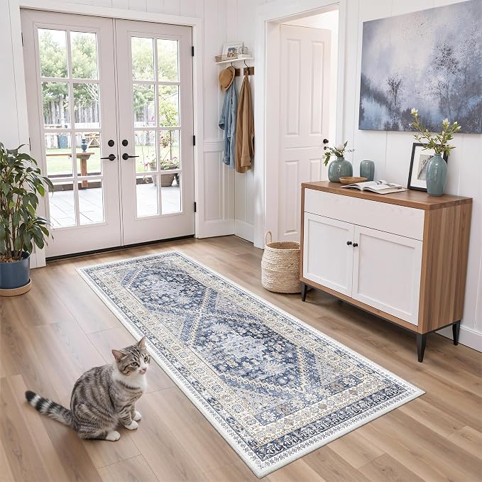zesthome 2x6 Runner Rug for Hallways, Machine Washable Rug, Non Slip Vintage Low Pile Runners, Stain Resistant Runners for Entryway, Kitchen, Bathroom, Laundry Room, Corridor