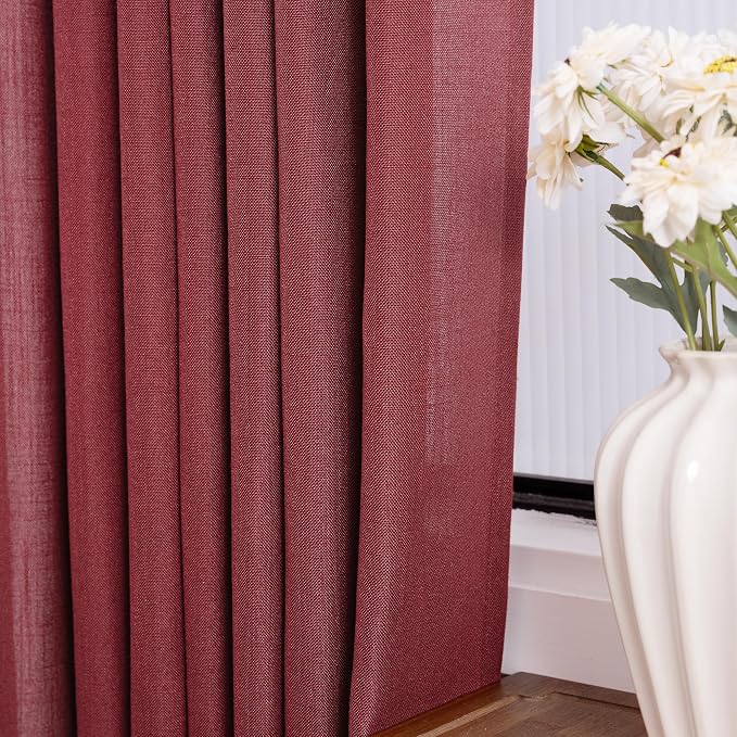 Burgundy Curtains for Living Room Back Tab Modern Farmhouse Semi Sheer Burgundy Curtains 45 inches Long 2 Panels Set Muted Neutral Window Curtain for Dining Room Bedroom 52x45